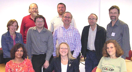 Photo (31KB): Colleagues from WP5 who attended the cluster meeting held in Bath on the 17 September 2004: Back row, left to right: Traugott Koch (Lund University), Les Carr (University of Southampton); Middle row, left to right: Jane Hunter (University of Queensland), Michael Day (UKOLN), David Alsmeyer (BT), Doug Tudhope (University of Glamorgan), Martin Doerr (ICS-FORTH); Front row, left to right: Manjula Patel (UKOLN), Liz Lyon (UKOLN), Koraljka Golub (Lund University).